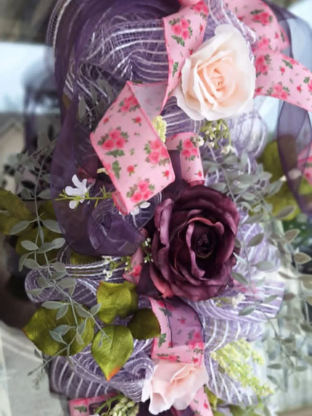 Handmade mesh ribbon swag wreath